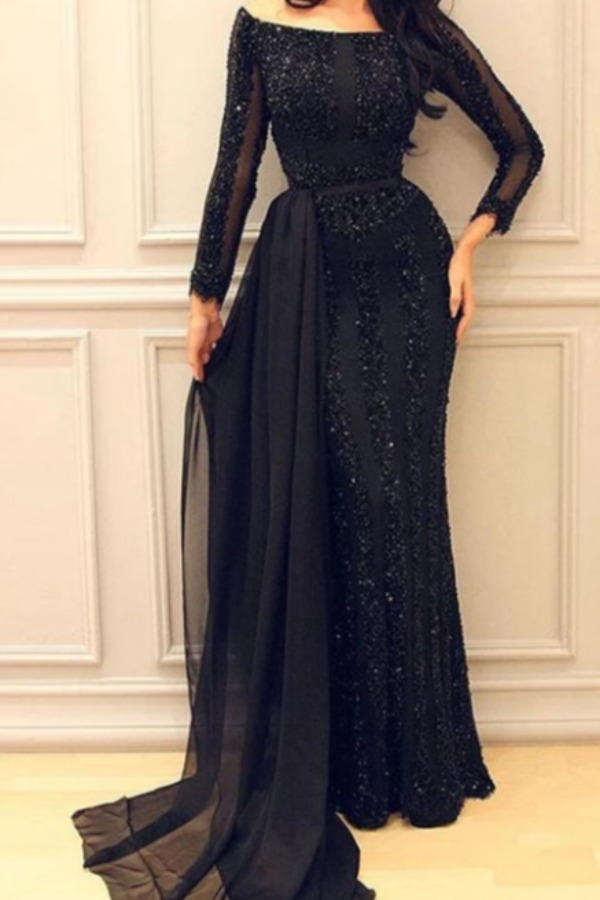 

lovely Temperament Patchwork Black Maxi Dress