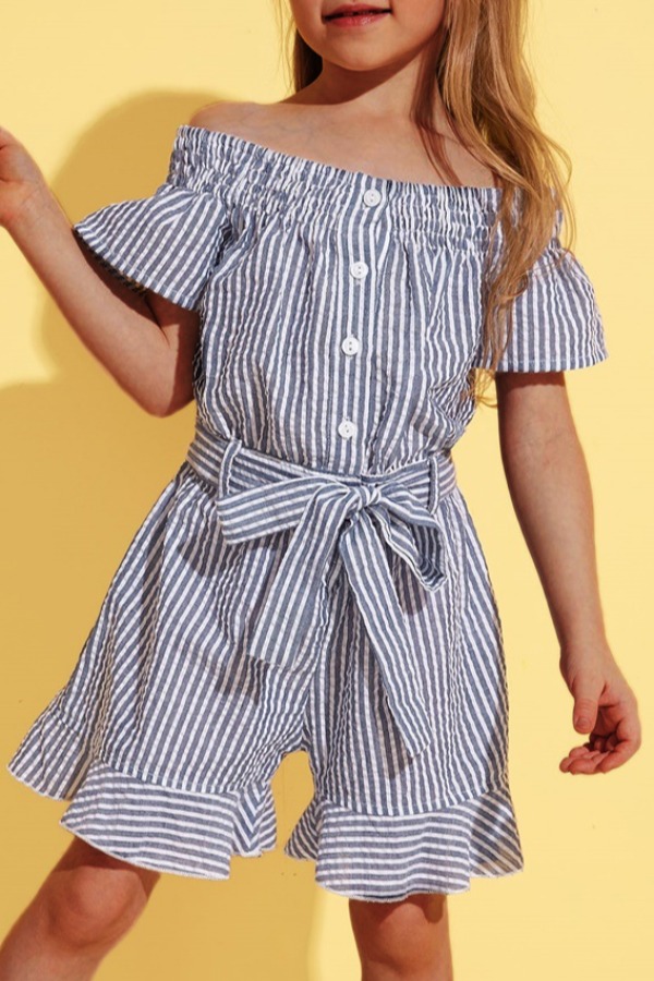 

lovely Leisure Striped Baby Blue Girl One-piece Romper