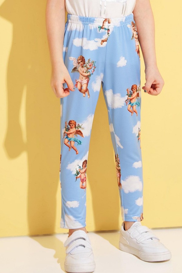 

lovely Casual Print Baby Blue Girl Pants
