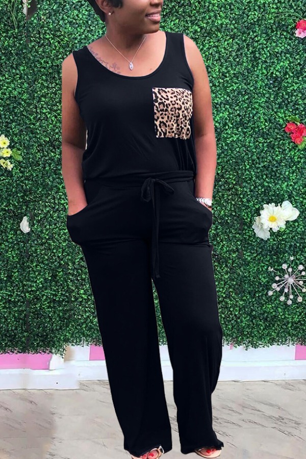 

lovely Casual Patchwork Black Two Piece Pants Set