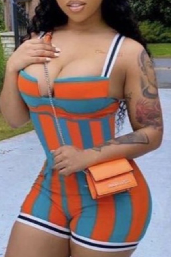 LW Sexy Striped Patchwork One-piece Romper