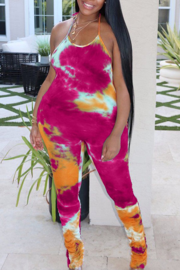 

lovely Stylish Tie-dye Rose Red Plus Size One-piece Jumpsuit