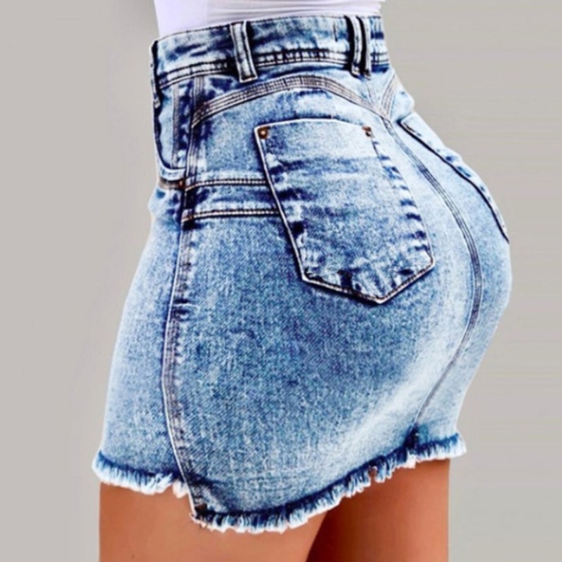 

lovely Trendy Pocket Patched Baby Blue Denim Skirt