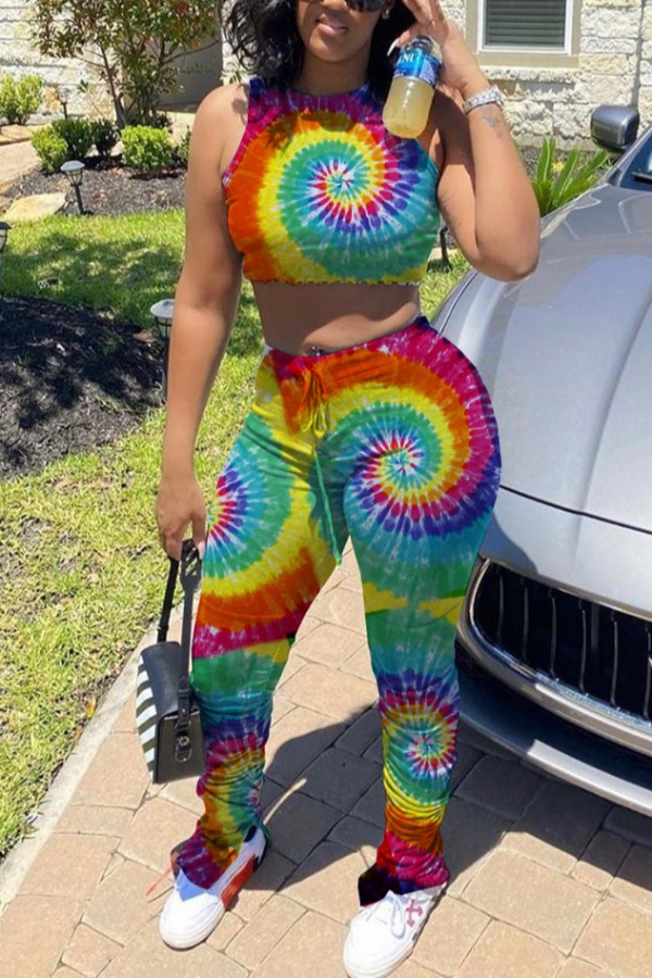 

lovely Trendy Tie Dye Purple Two Piece Pants Set