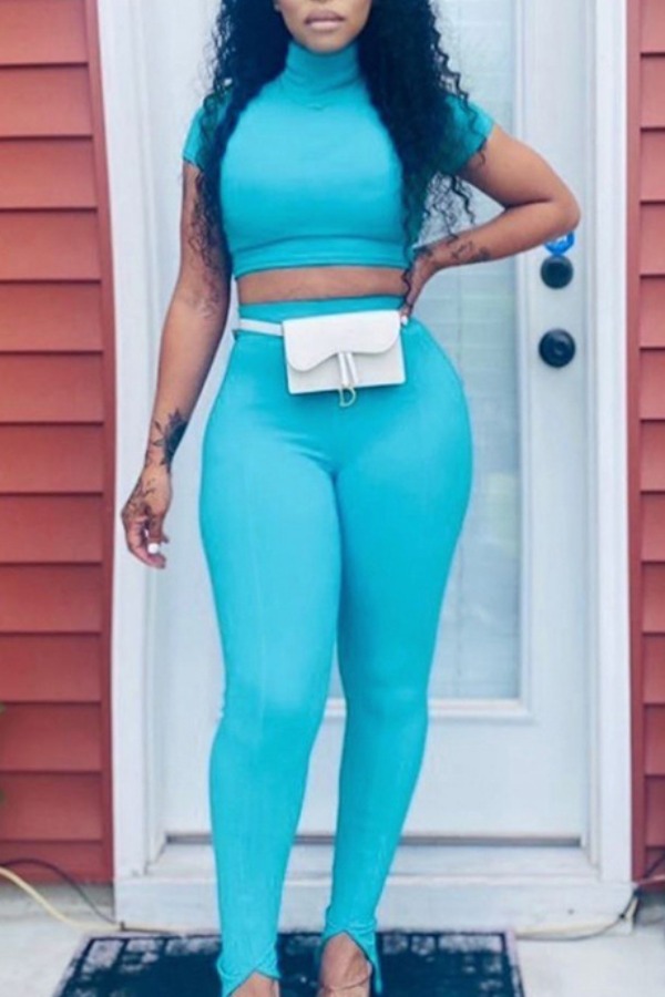 

lovely Stylish Skinny Blue Two Piece Pants Set