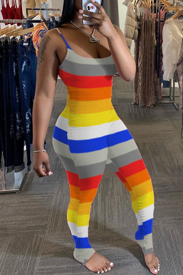 

Lovely Trendy Striped Multicolor Plus Size One-piece Jumpsuit, Multi