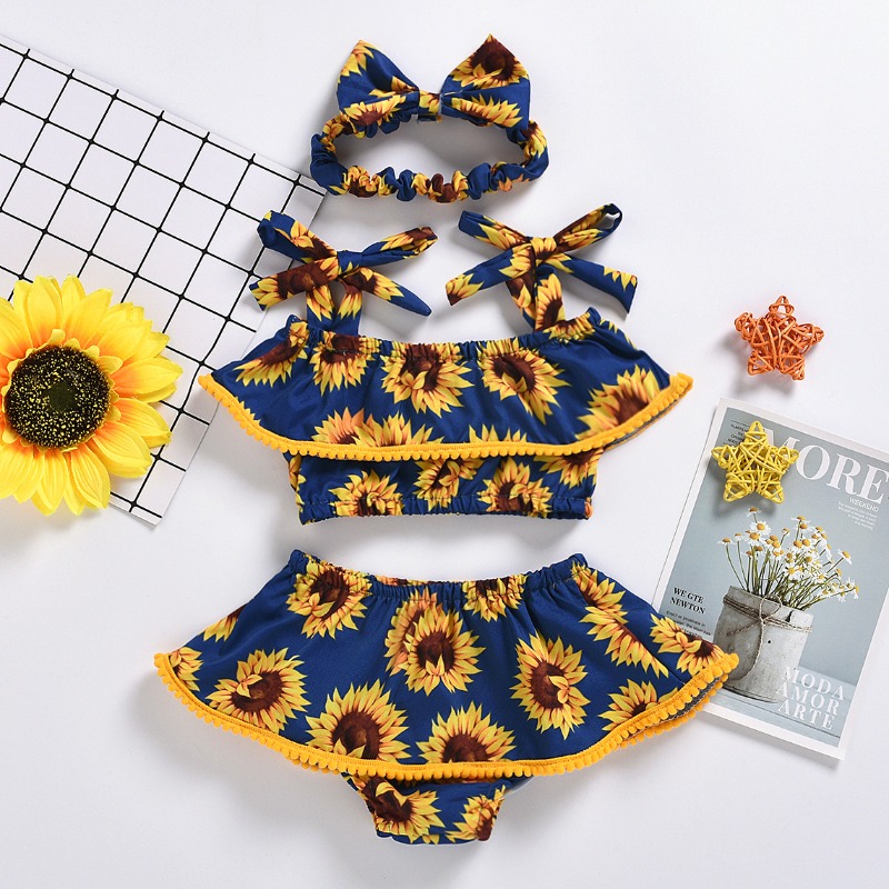 

lovely Bohemian Floral Print Deep Blue Girl Two-piece Shorts Set