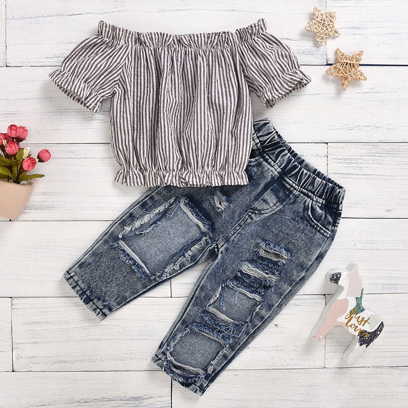 

lovely Casual Striped Blue Girl Two-piece Pants Set