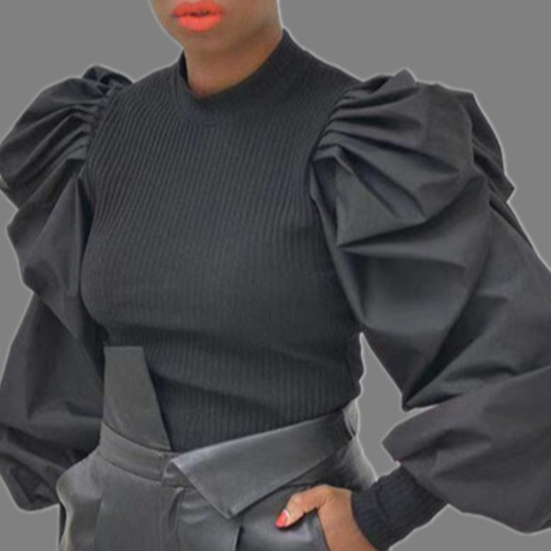 

LW BASICS Stylish Patchwork Black Blouse