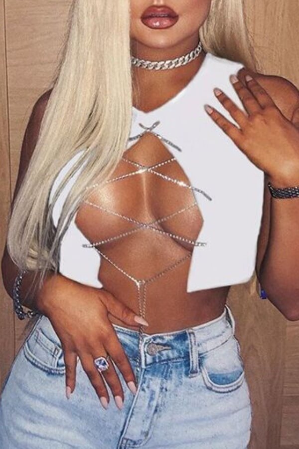 

Lovely Sexy Bandage Design White Camisole