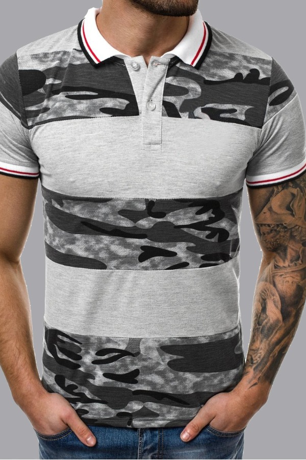 

lovely Stylish Turndown Collar Camo Print Grey T-shirt, Gray camouflage