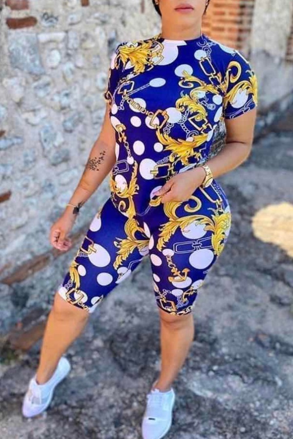 

Lovely Street Print Blue Two Piece Shorts Set