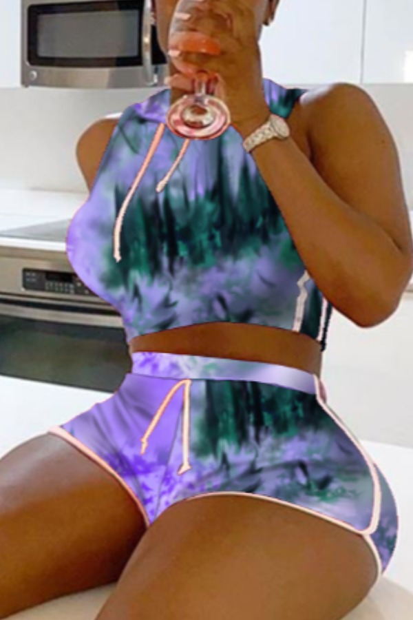 

lovely Sportswear Tie Dye Blue Two Piece Shorts Set