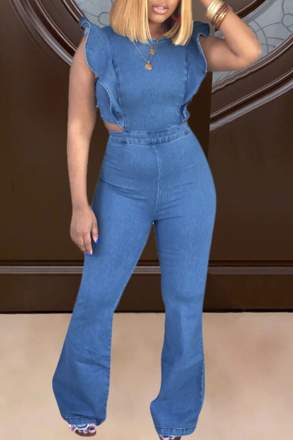 

LW Trendy Flounce Design Blue One-piece Jumpsuit