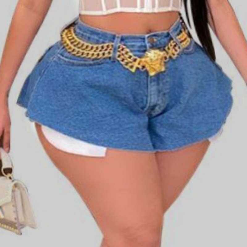 

lovely Casual Asymmetrical Blue Plus Size Denim Shorts