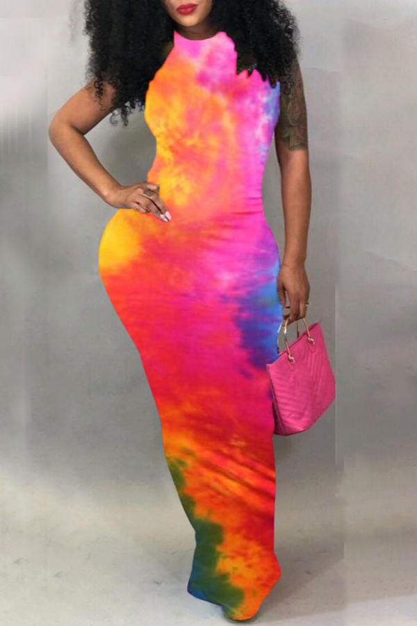 

lovely Casual Tie-dye Rose Red Ankle Length Dress