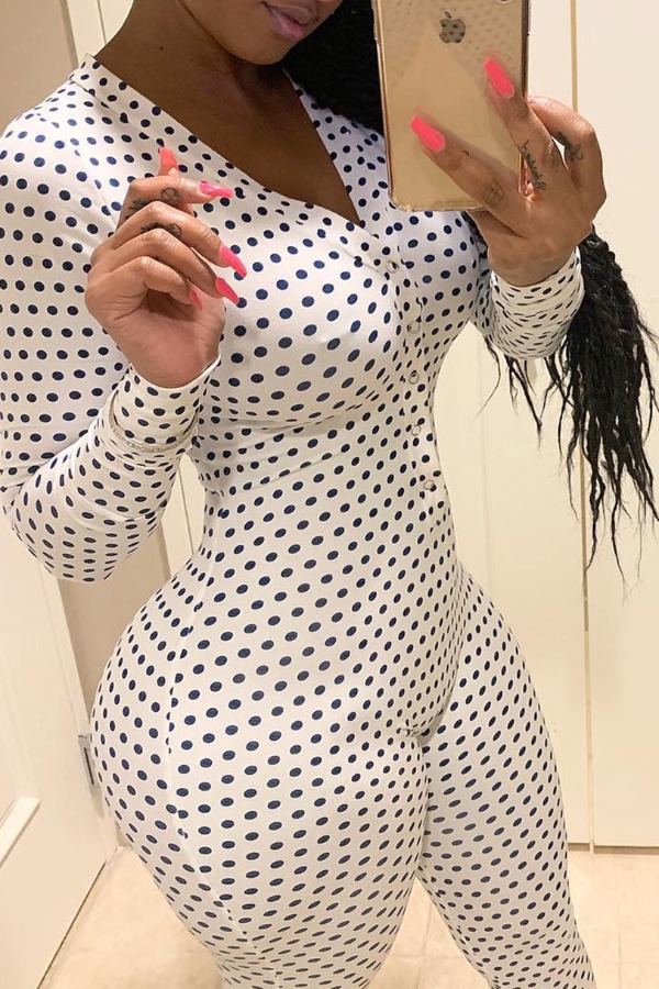 

lovely Trendy Dot Print White One-piece Jumpsuit