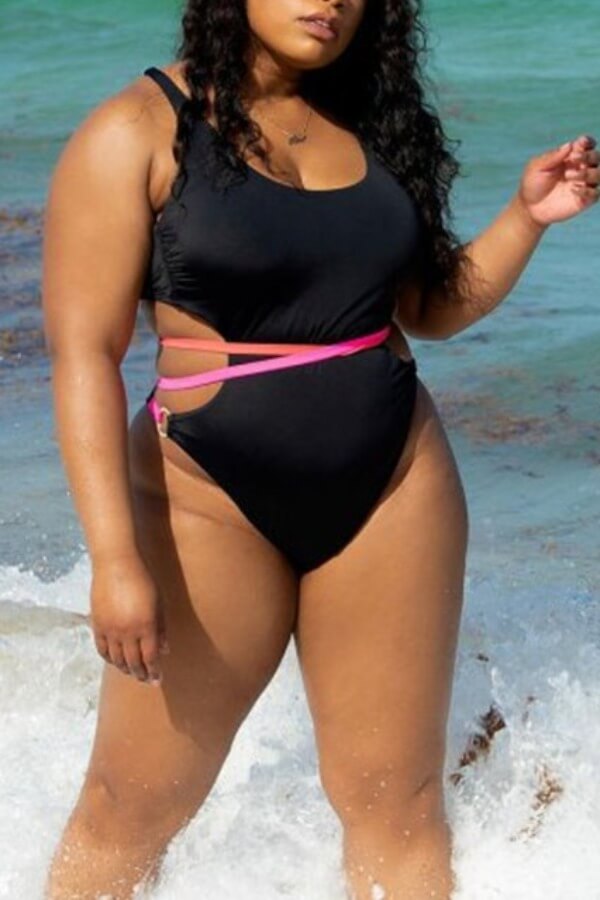 

Lovely Plus Size Bandage Design Black One-piece Swimsuit