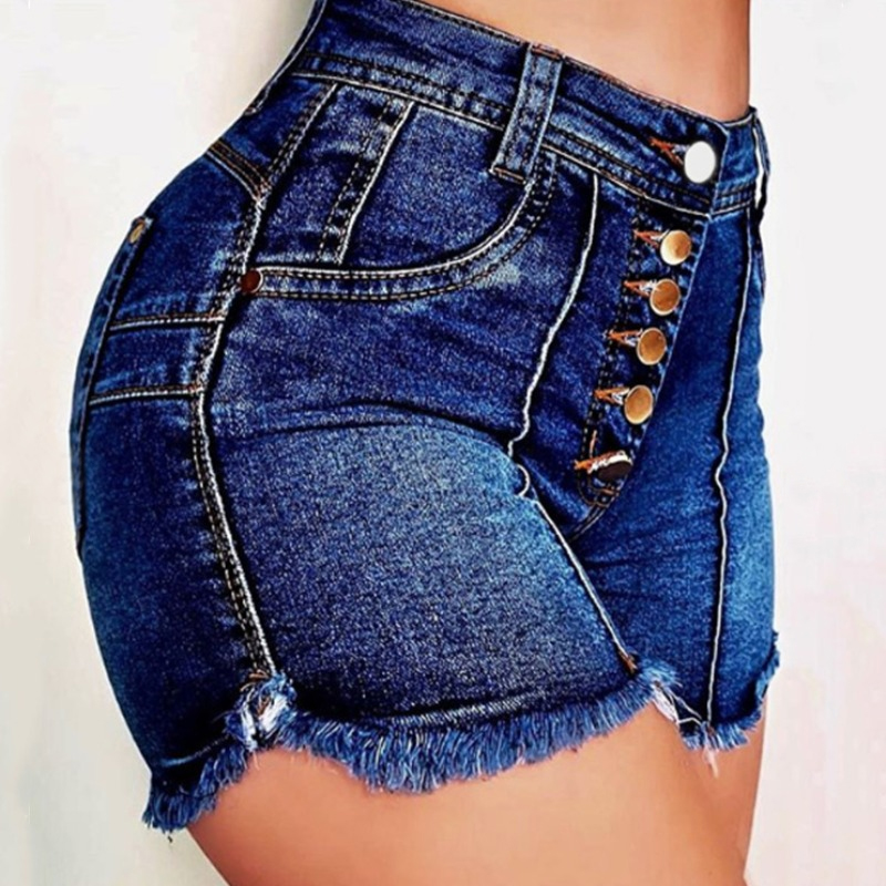 

lovely Casual Buttons Design Deep Blue Denim Shorts