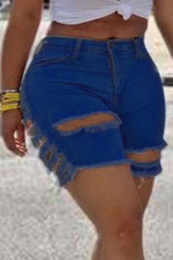 

Lovely Stylish Hollow-out Deep Blue Denim Shorts