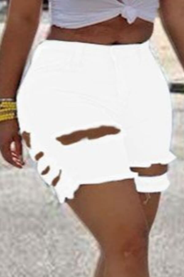 

Lovely Stylish Hollow-out White Denim Shorts