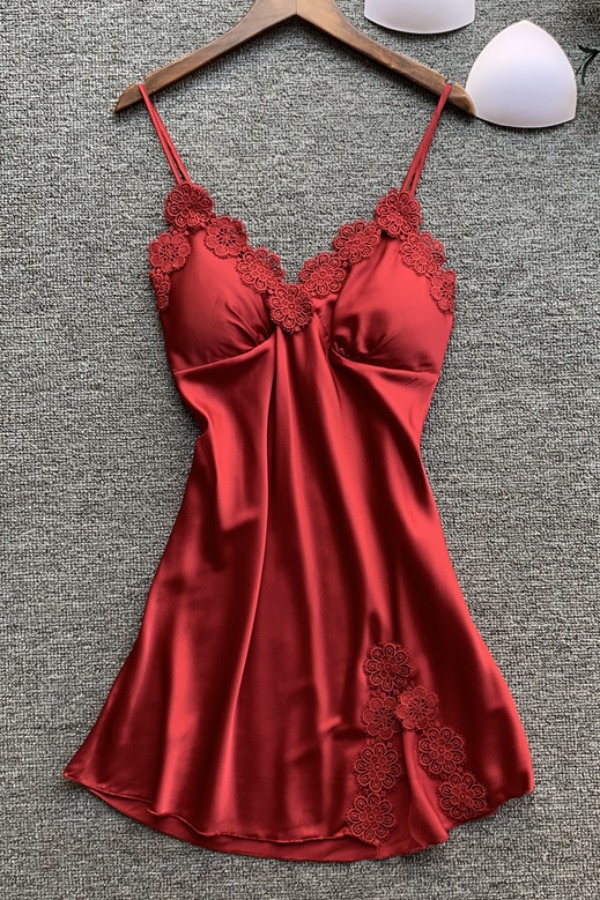 

lovely Sexy Patchwork Wine Red Sleepwear