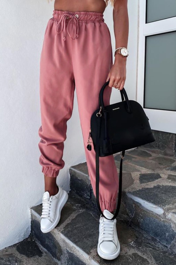 

lovely Sportswear Lace-up Pink Pants