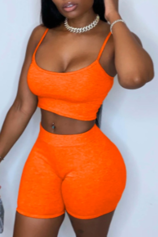 

lovely Sportswear Basic Skinny Orange Two-piece Shorts Set
