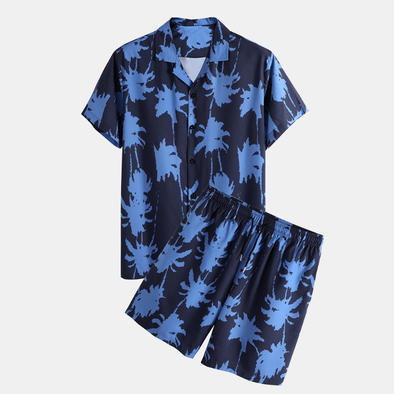 

lovely Bohemian Print Dark Blue Two-piece Shorts Set