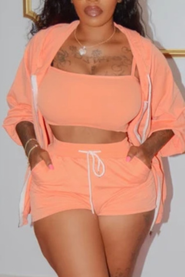 

lovely Casual Lace-up Orange Three piece Shorts Set