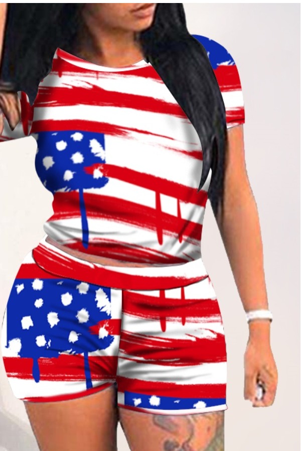 

lovely Independence Day Leisure O Neck Print Red Loungewear