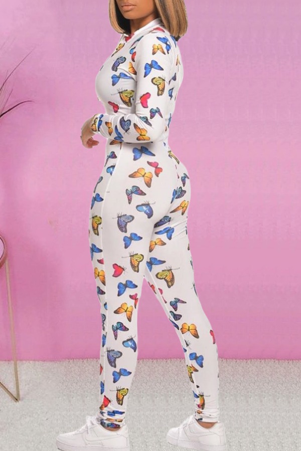 

lovely Stylish Butterfly Print White One-piece Jumpsuit
