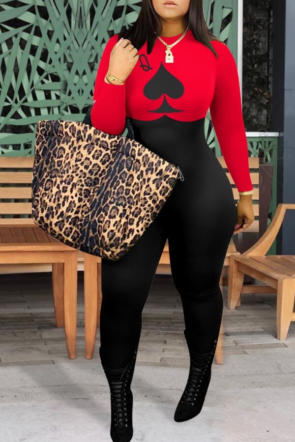 

LW Trendy Print Red One-piece Jumpsuit