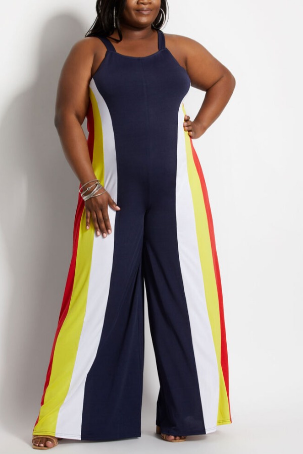 

lovely Trendy Patchwork Royalblue Plus Size One-piece Jumpsuit