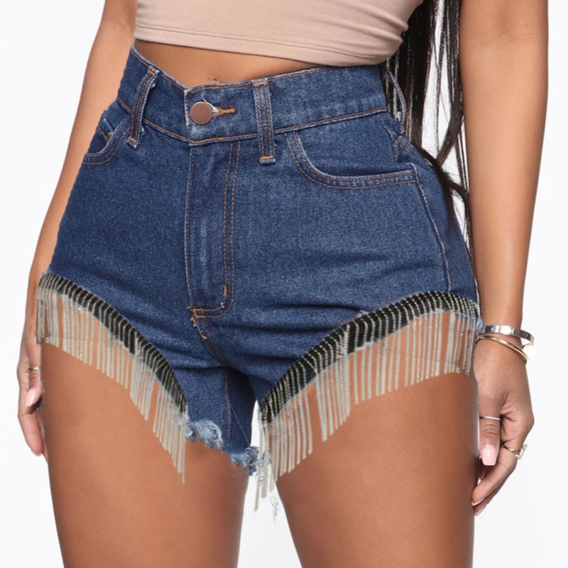 

lovely Trendy Tassel Design Blue Denim Shorts