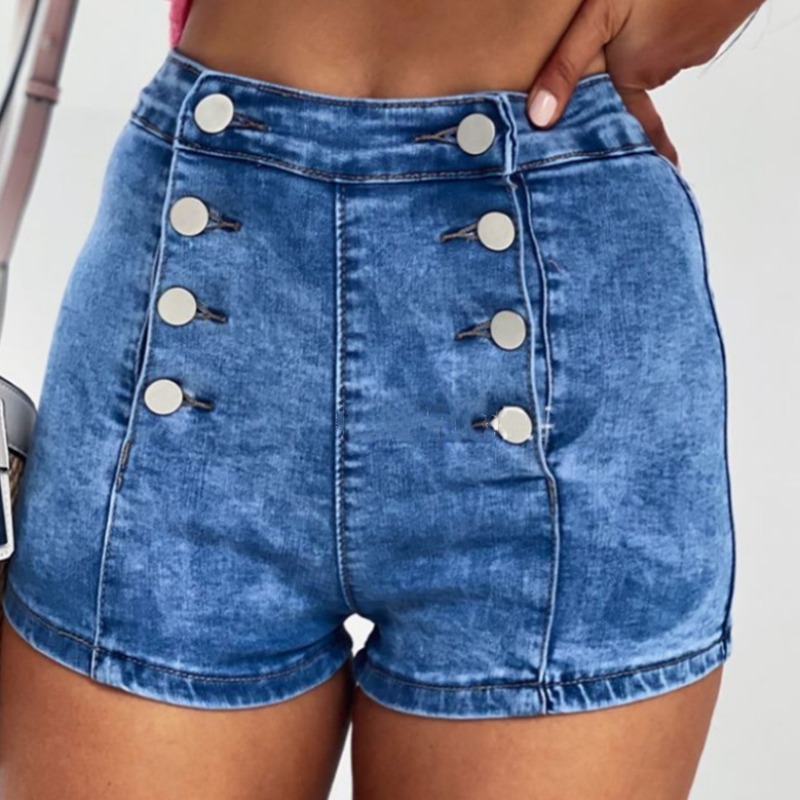

lovely Casual Buttons Design Blue Denim Shorts