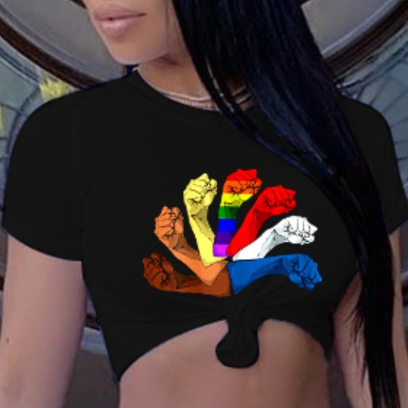

lovely Casual O Neck Print Black T-shirt