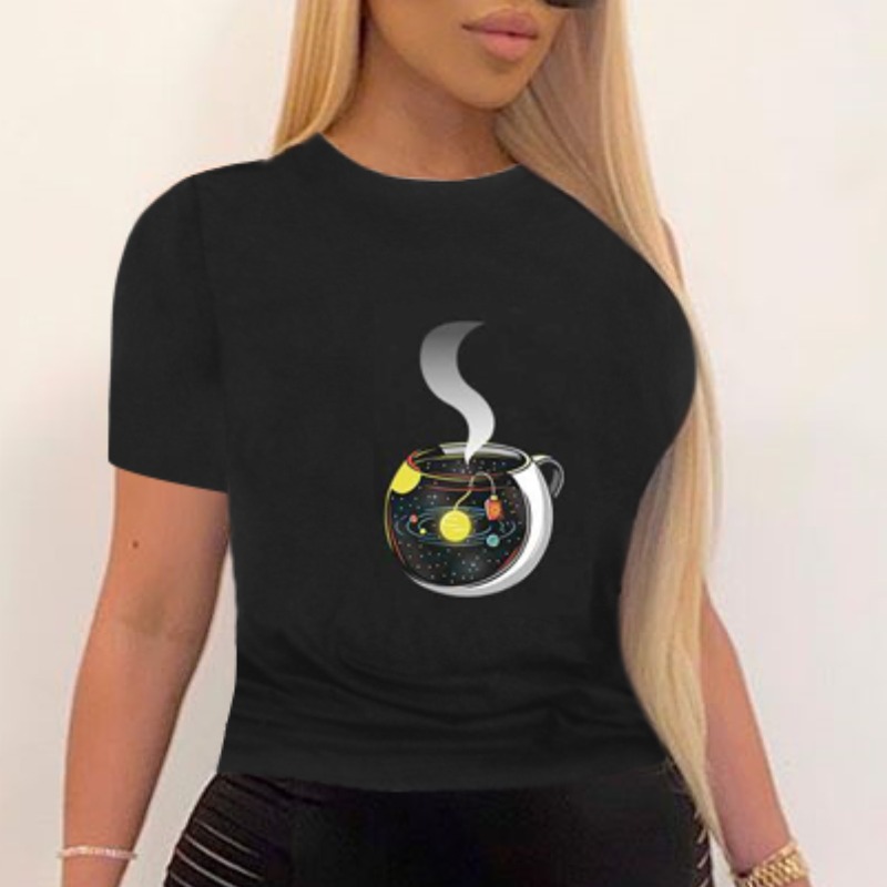 

lovely Casual O Neck Print Black T-shirt