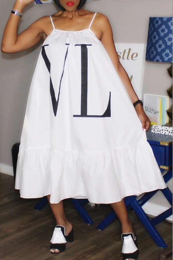 

Lovely Casual Letter Fold Design White Knee Length Dress