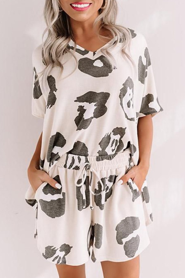 

lovely Leisure V Neck Leopard Print Loungewear