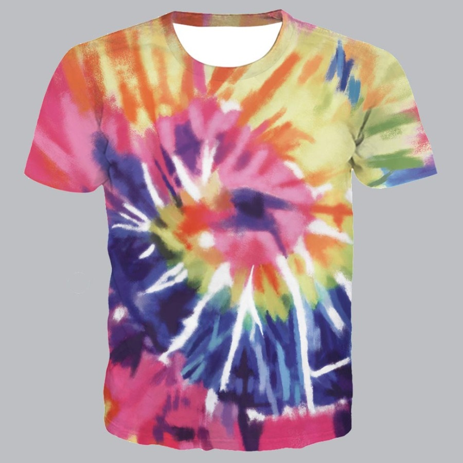 

lovely Street O Neck Tie-dye Rose Red T-shirt