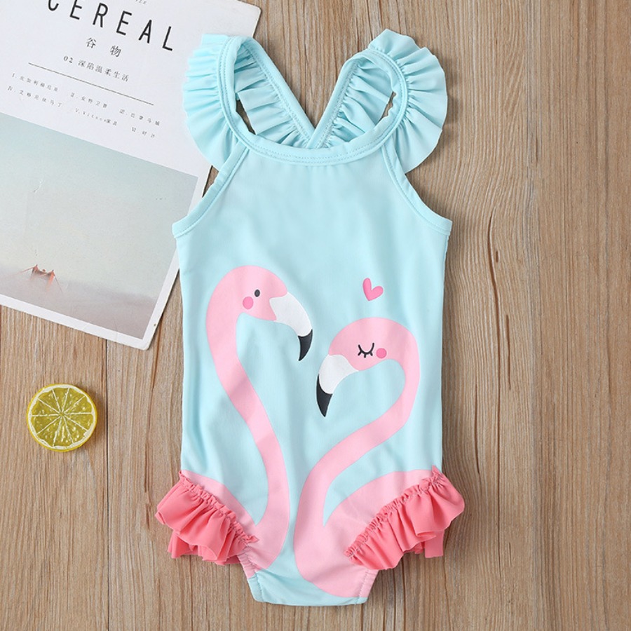 

lovely Print Flounce Design Baby Blue Girl One-piece Swimsuit