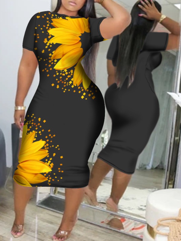 

lovely Leisure O Neck Print Black Knee Length Dress