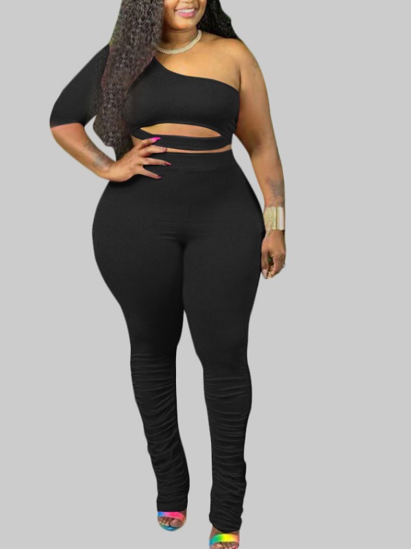 

lovely Stylish One Shoulder Hollow-out Black Plus Size One-piece Jumpsuit
