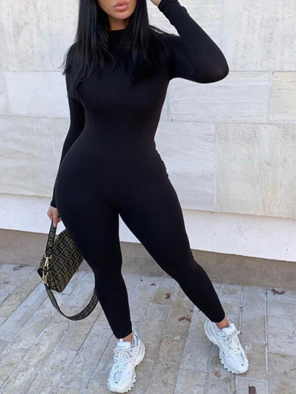 

Lovely Leisure Basic Skinny Black One-piece Jumpsuit