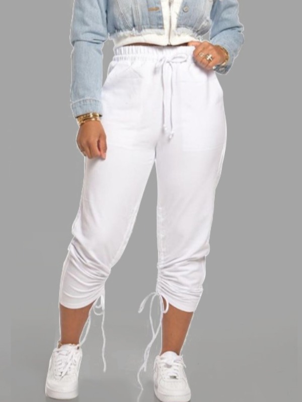 

lovely Casual Drawstring White Pants