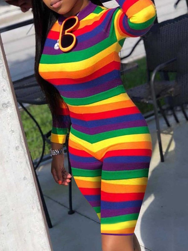 

lovely Trendy Rainbow Striped Yellow One-piece Romper, Yellow stripes