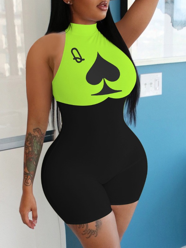 

lovely Casual Print Patchwork Green Plus Size One-piece Romper