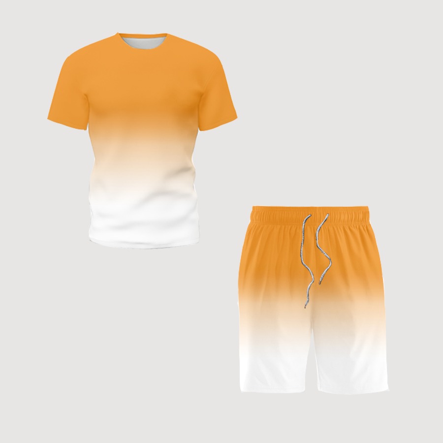 

Men lovely Leisure O Neck Gradual Change White Two-piece Shorts Set