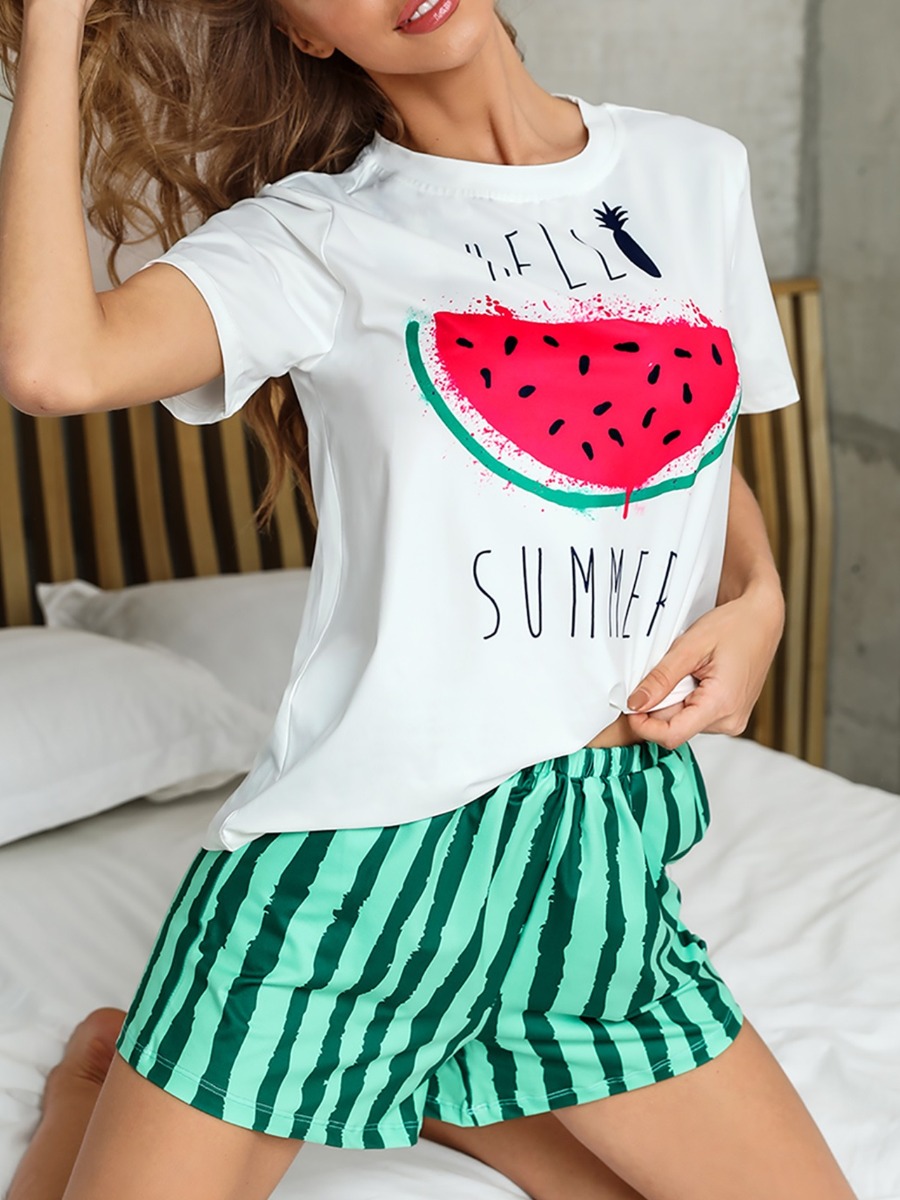 

lovely Leisure O Neck Print Green Loungewear